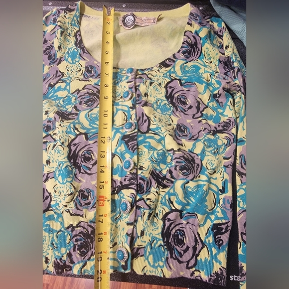 Cardigan Sweater XXI Twist Green Floral Button Front Size M *Retro Sweetheart* - Picture 12 of 13